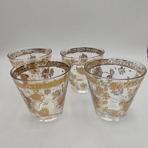 Vintage set Of 4 Chantilly Design Double Rocks Glasses 22kt Gold By Culver Ltd